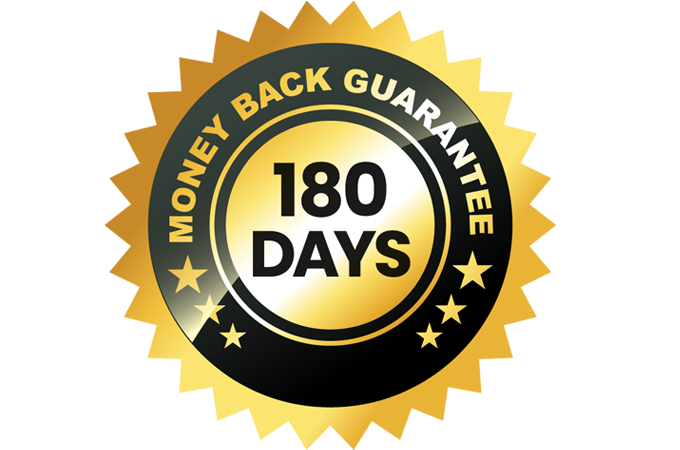 Badge representing a 180-day money-back guarantee for iGenics